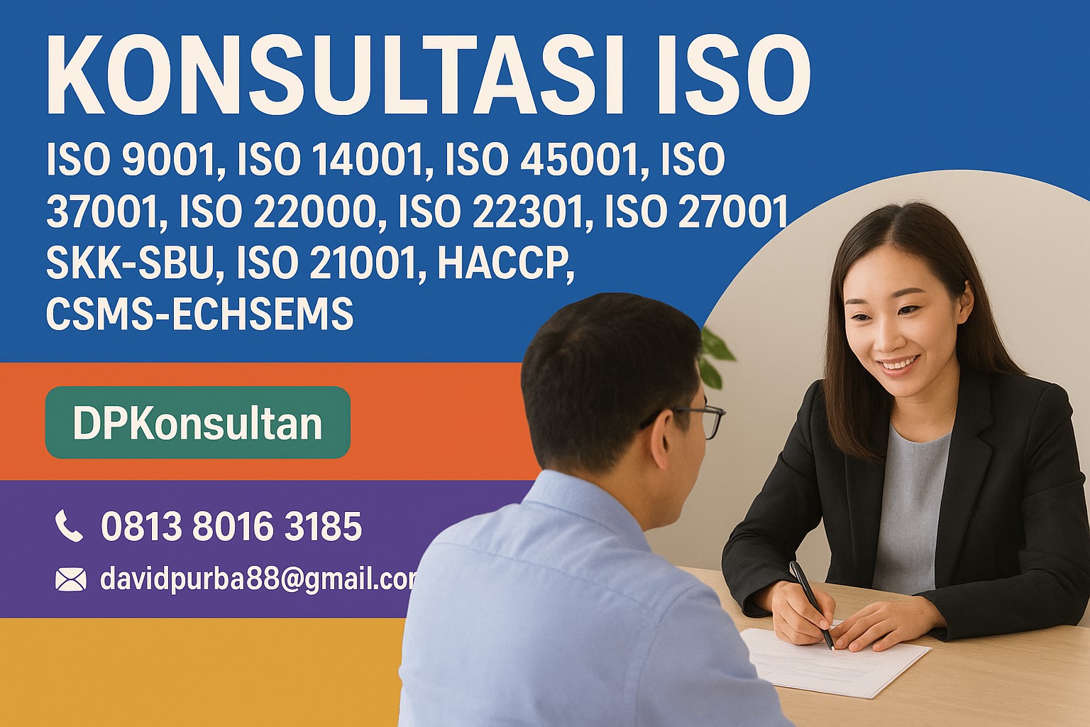 DPKonsultan melayani jasa sertifikasi ISO, SMK3, SKK-SBU, CSMS-ECHSEMS, serta Inhouse Training profesional. Proses cepat, harga terbaik, dan lulus audit 100%.