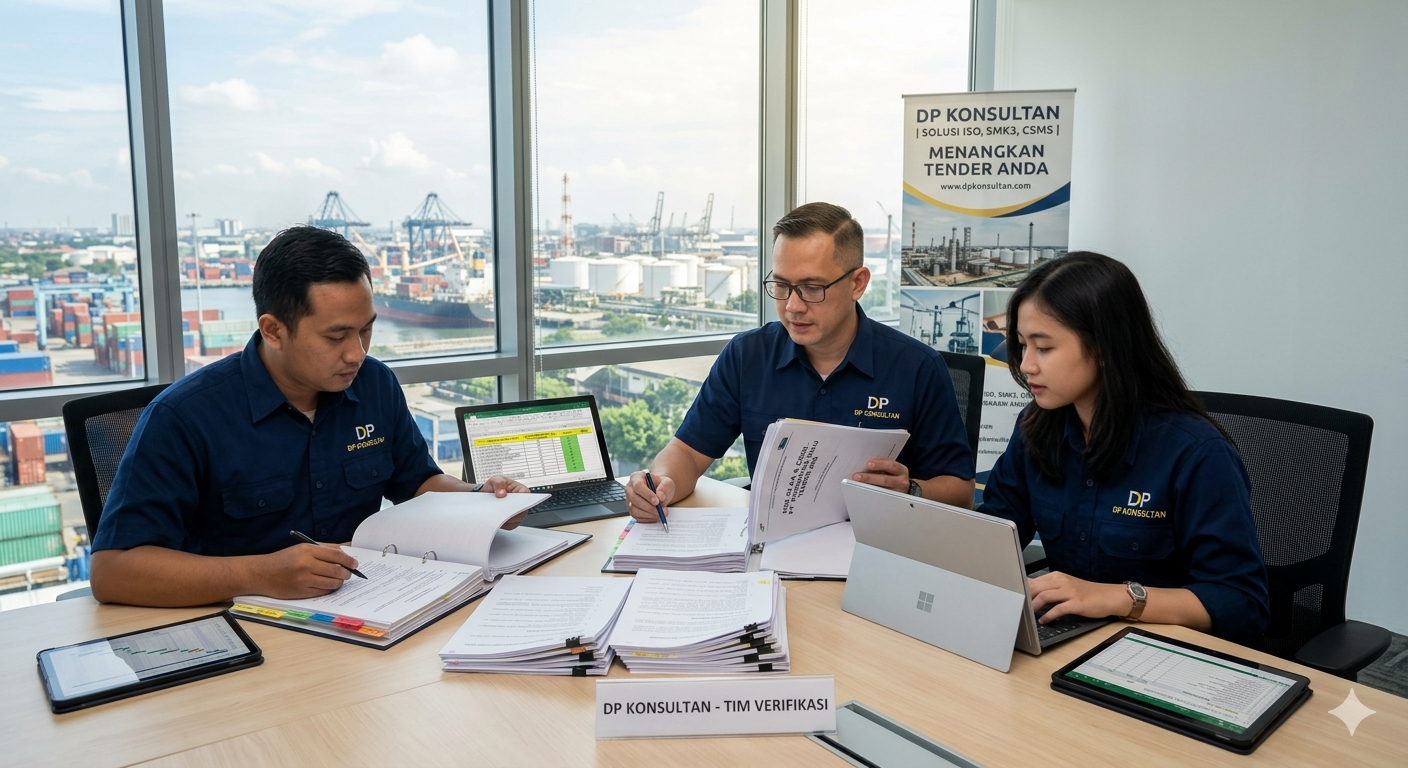 Tim ahli DP Konsultan sedang melakukan verifikasi dokumen CSMS untuk tender industri